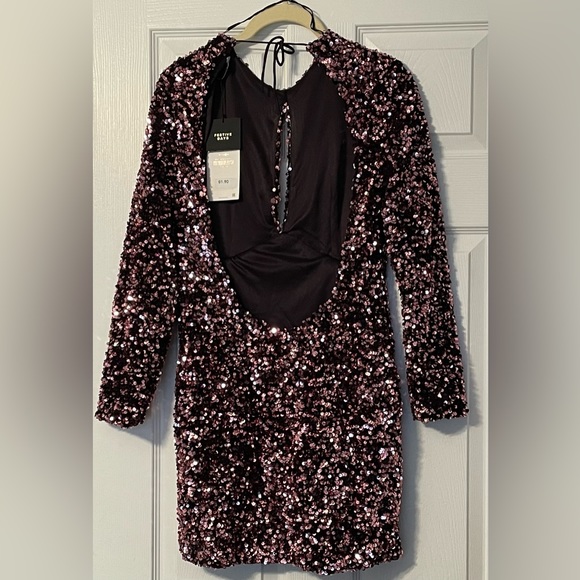 NWT Zara Velvet Black Mini Dress w/Pink Sequins - Picture 2 of 3